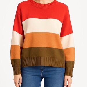 a new day Women's Bold Striped Sweater - Red, Cream, Orange, Brown